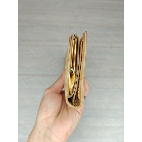 Vintage Crown Checkbook Wallet Beige Tan Cowhide Leather Kisslock Coin Pouch - Picture 9 of 10